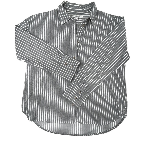 Madewell NWOT NWOT Grey and White Striped Westward Flannel Size X-Small - Picture 13 of 16